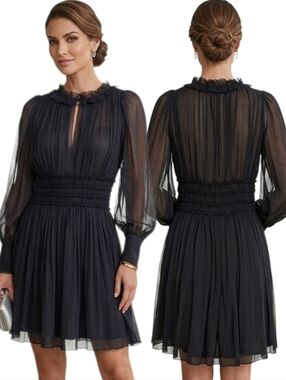 REBECCA TAYLOR Long Sleeve Silk Chiffon Mini Dress - Size 8